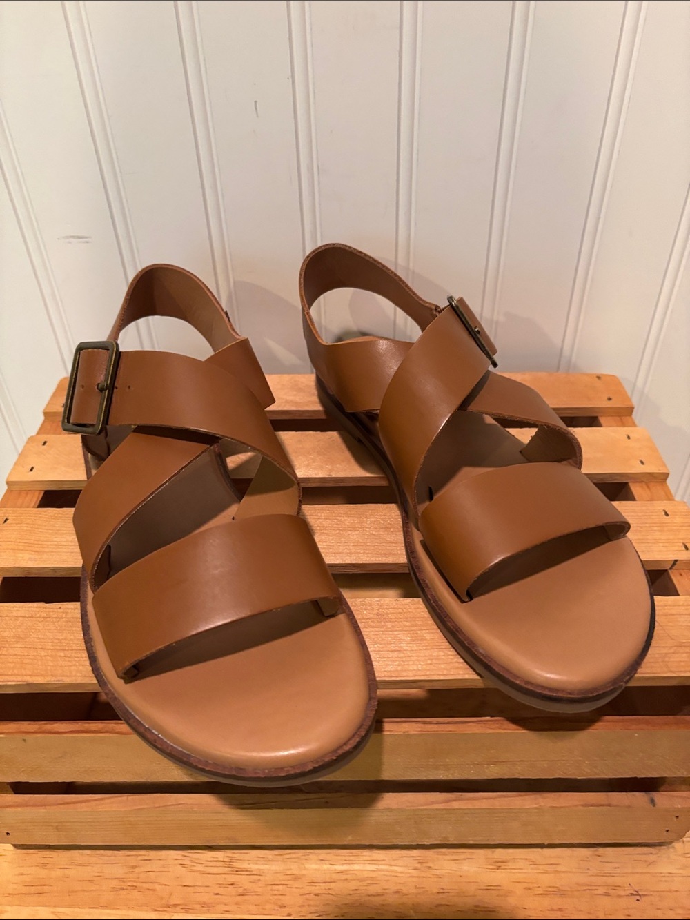 Franco Sarto Kara Women’s Brown Leather Strap Sandals Size 6.5